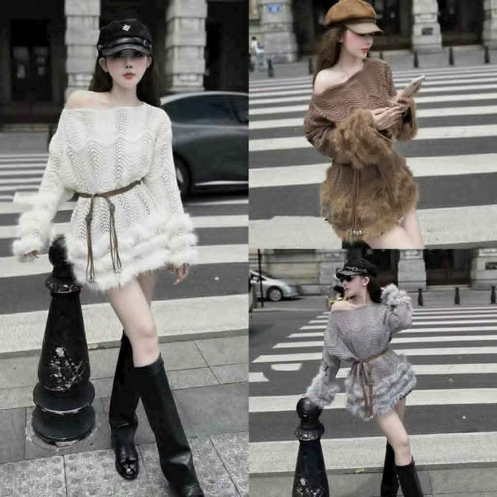  Áo len tay lông kèm đai C99 