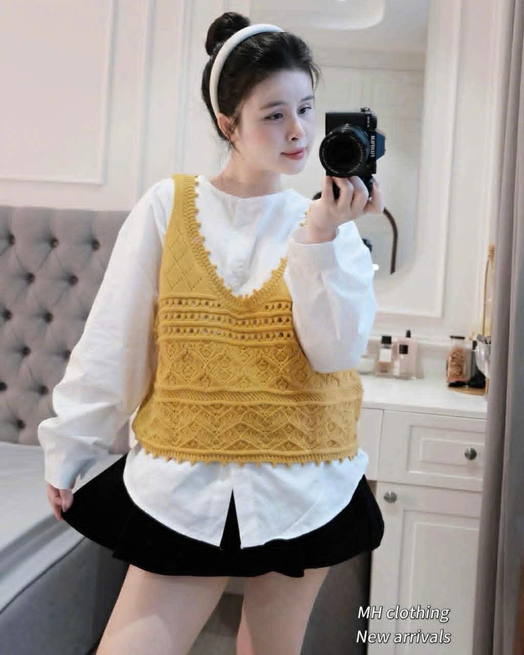  Set áo sơ mi + gile len A48 