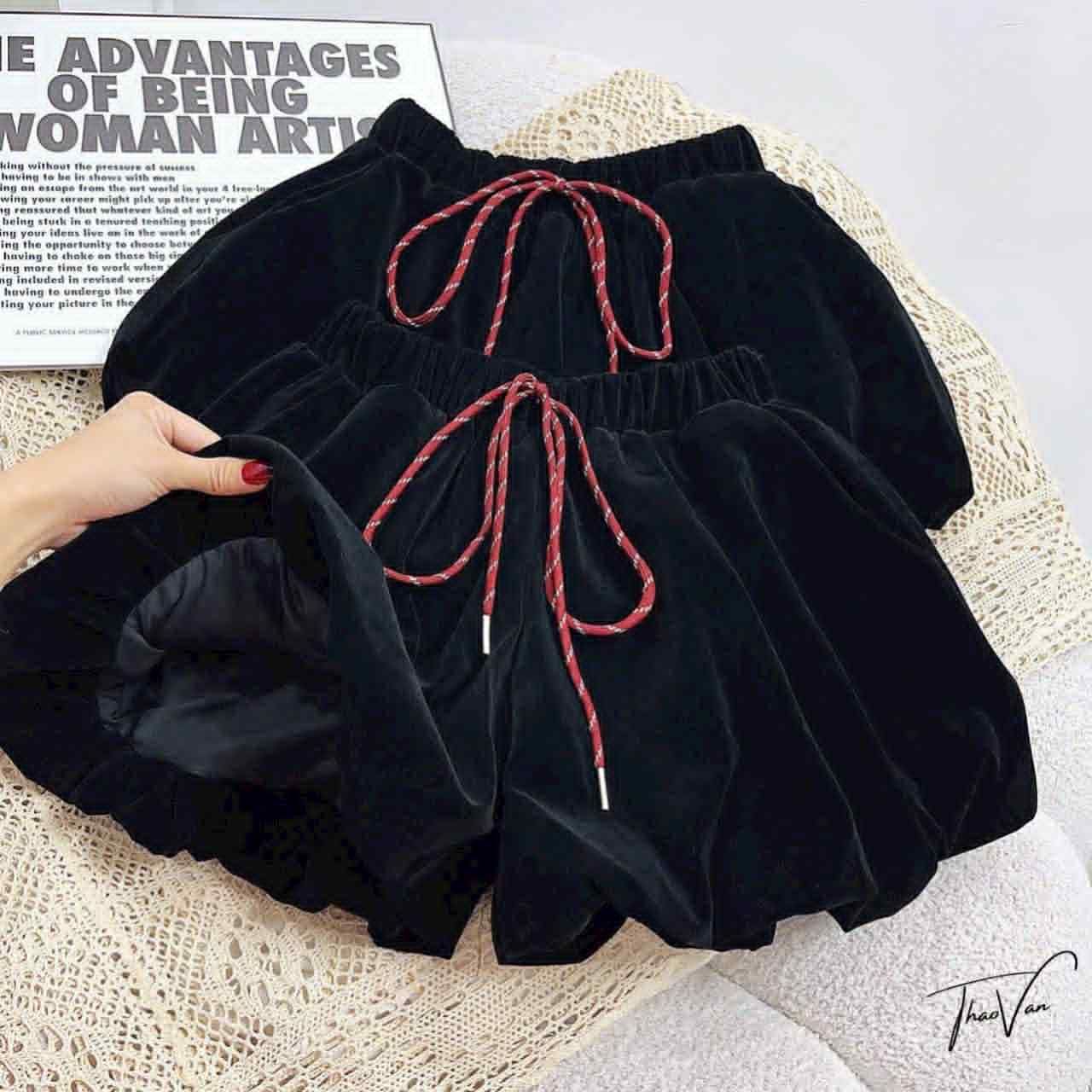  Quần nhung bồng phối dây Q21 