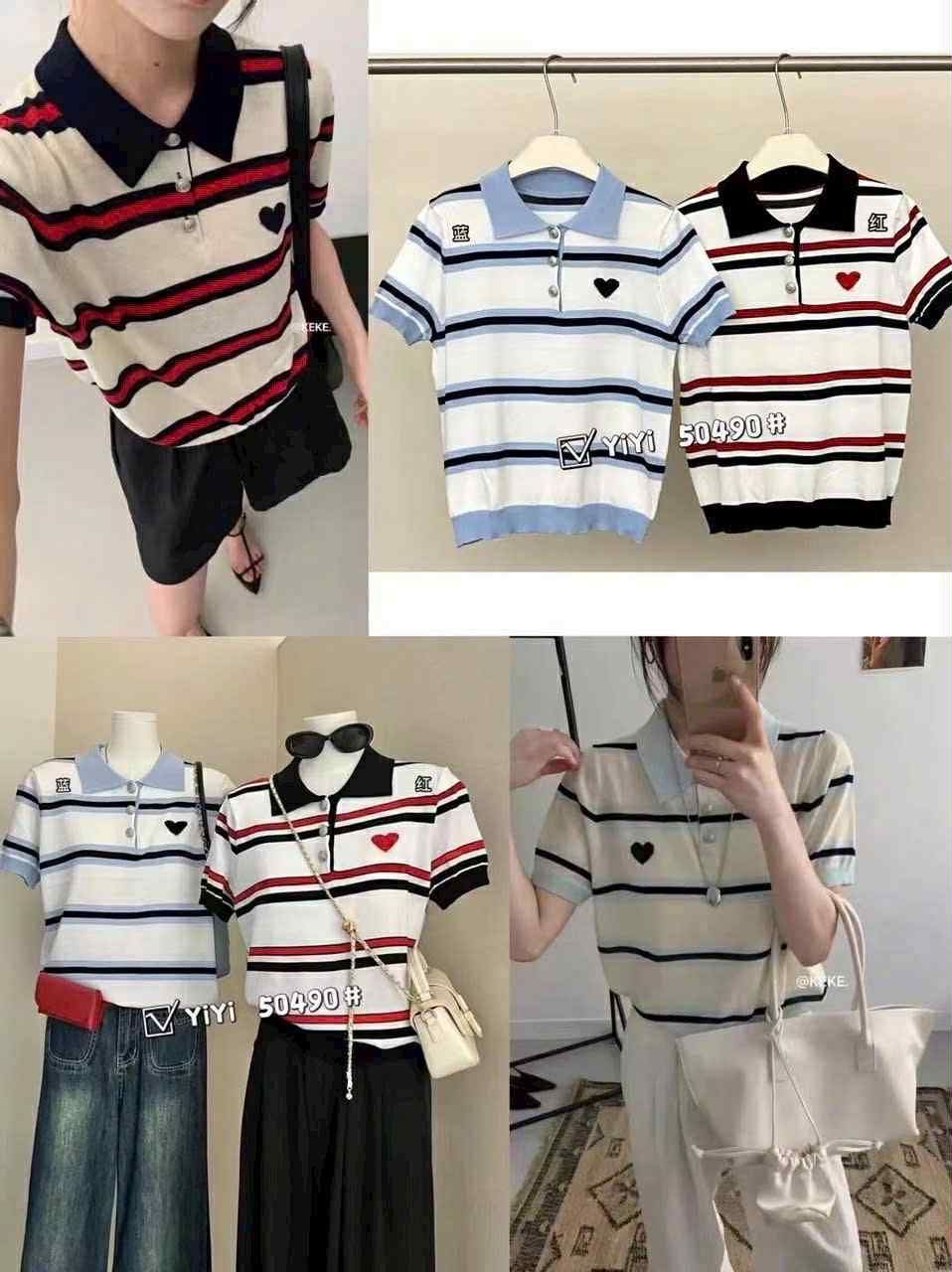  Len kẻ ngang thêu tim A95 