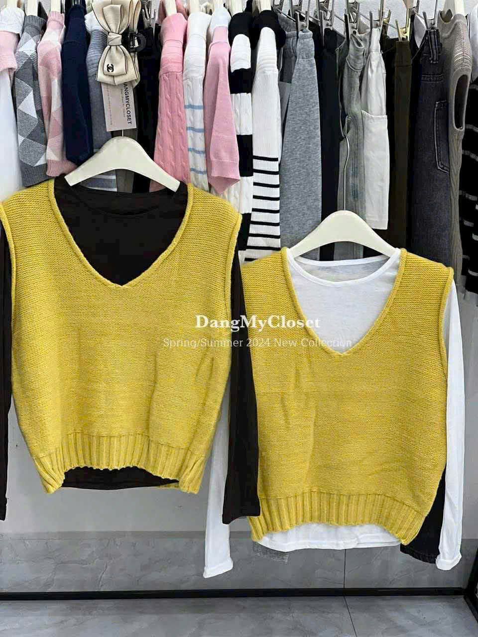  set áo thun dài tay mix gile vàng A72 