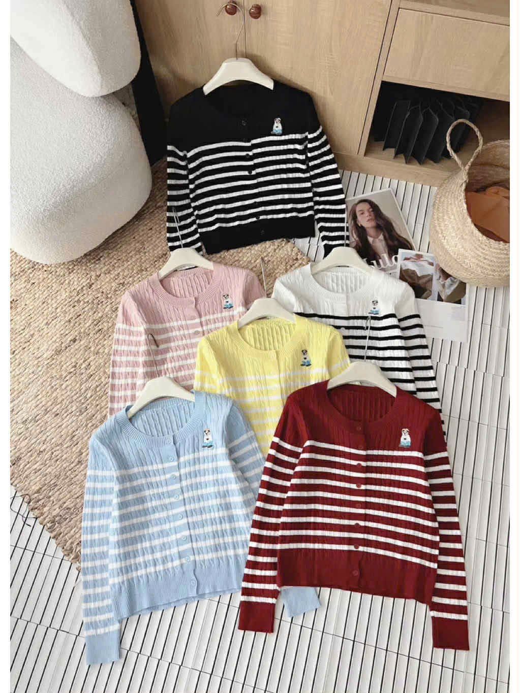  cadigan gâu kẻ A70 