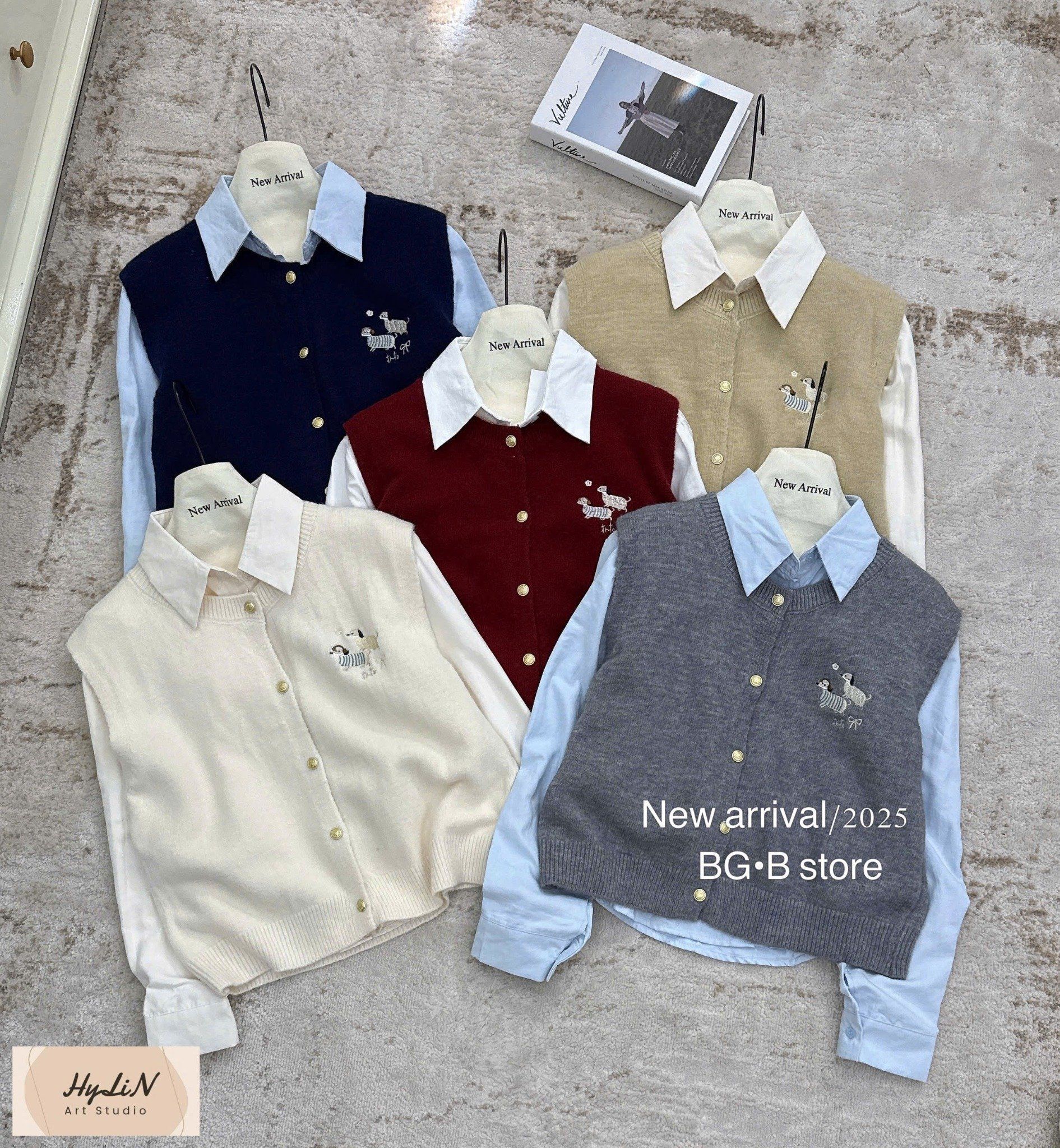  Set sơ mi + gile len chó E104 