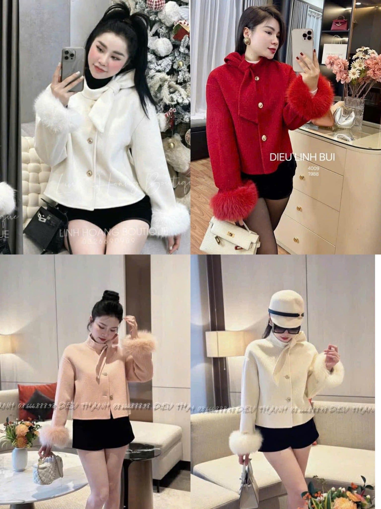  Áo dạ cổ nơ tay lông C163 