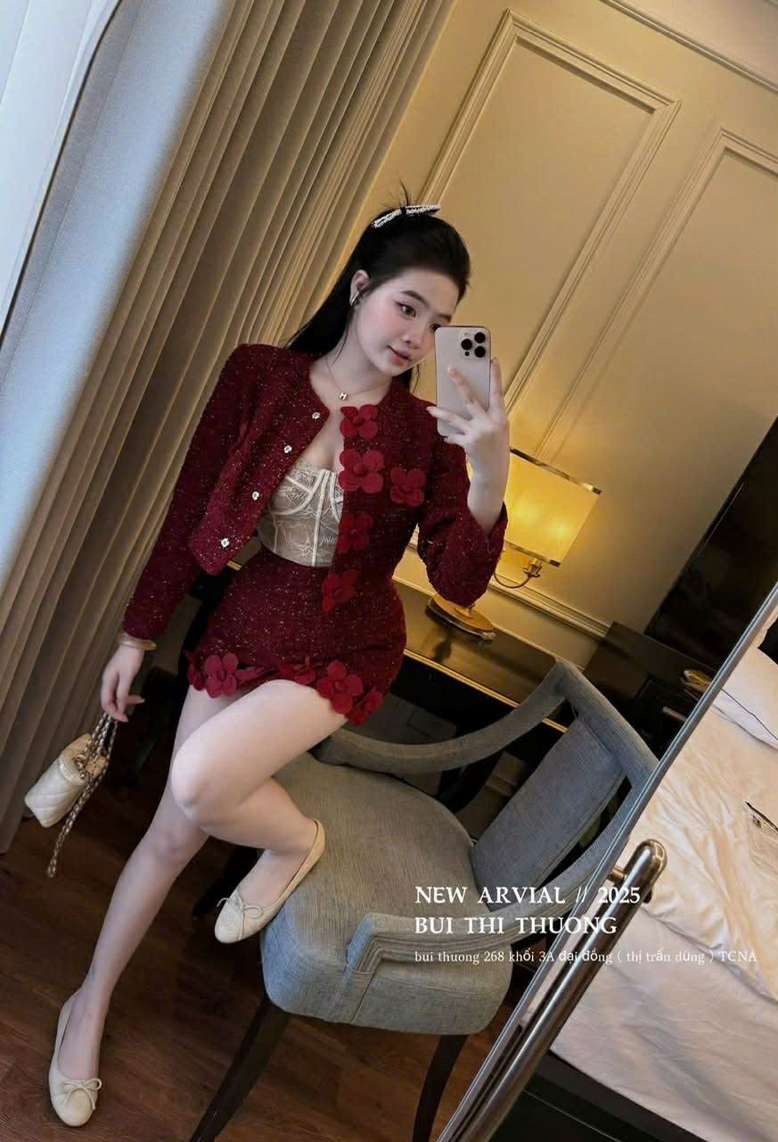  Set dạ đỏ viền hoa B136 