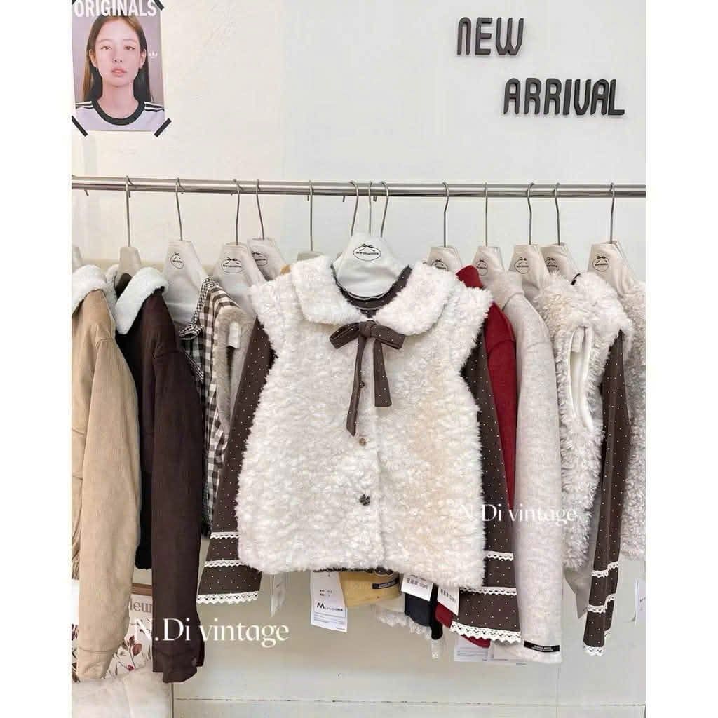  Set áo bi + gile lông cừu cổ bẻ C213 