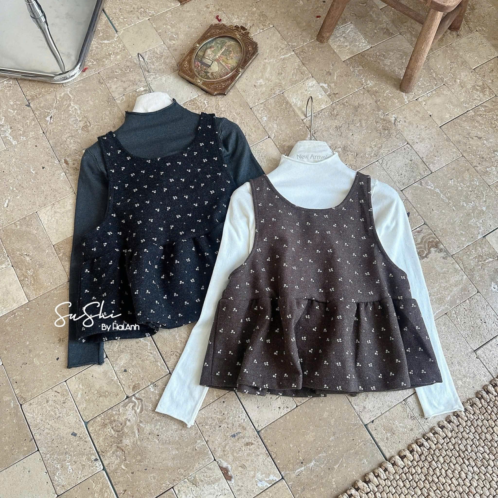  Set áo giữ nhiệt + gile hoa nhí C243 