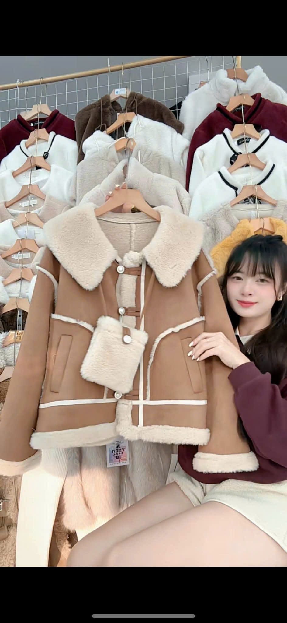  Khoác da lộn nâu viền C298 