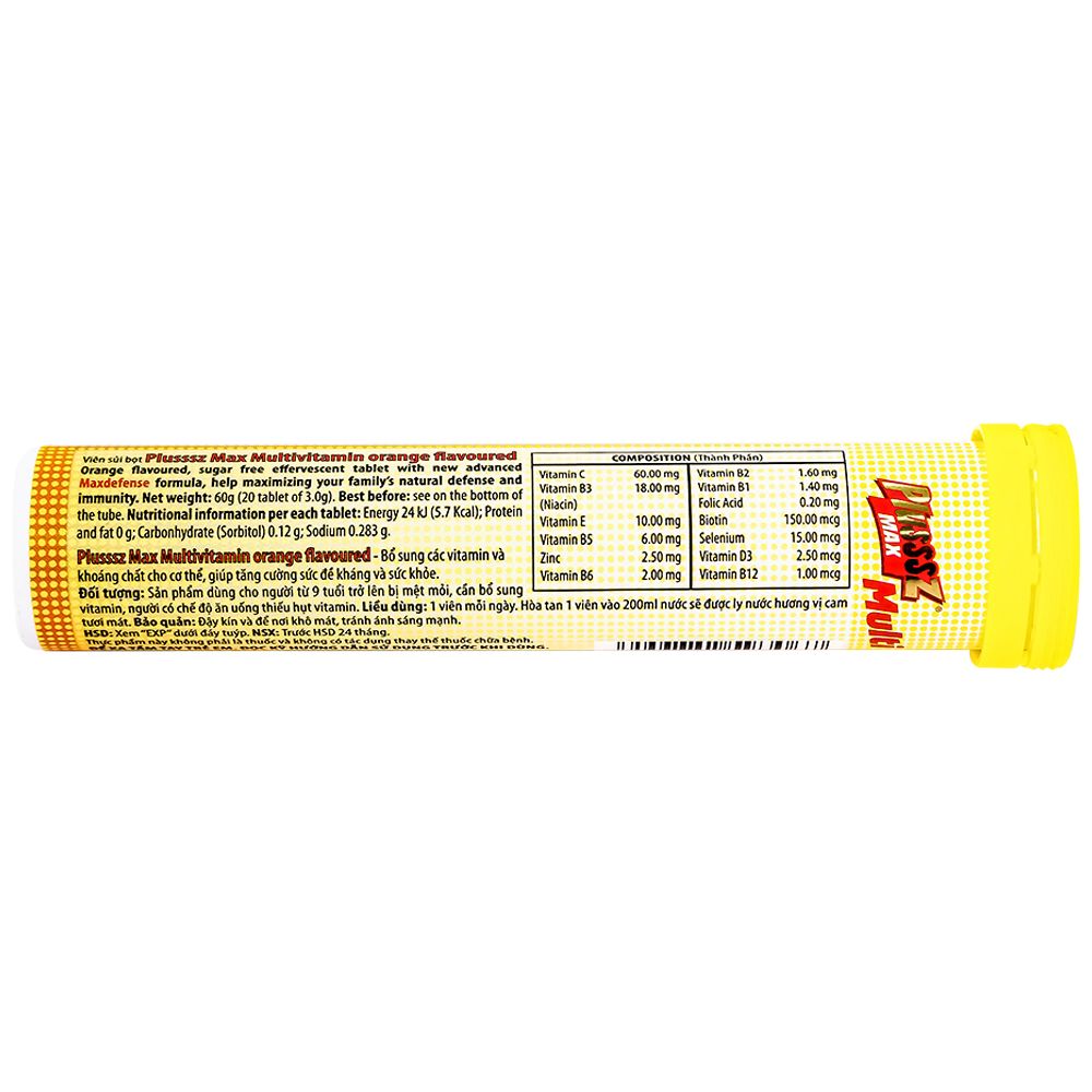  Viên sủi Plusssz Gold Max vị cam bổ sung vitamin và khoáng chất cho cơ thể (20 viên) 