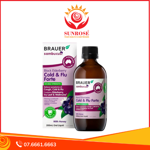  Dung dịch Black ElderBerry Cold And Flu Forte 100ml Brauer hỗ trợ giảm các triệu chứng ho, sổ mũi do cảm 