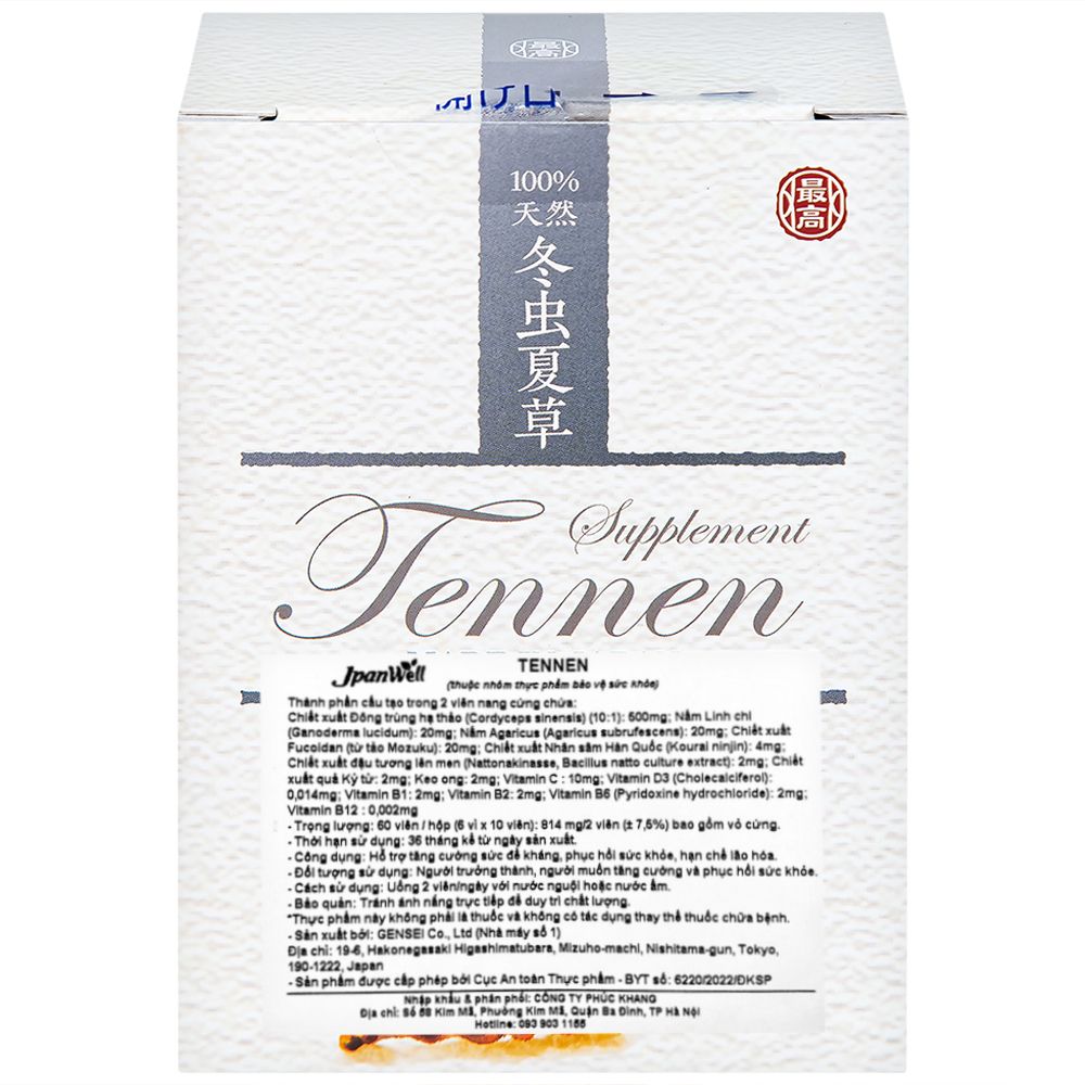 Viên uống Đông Trùng Hạ Thảo Tennen Jpanwell hỗ trợ tăng cường sức khỏe (6 vỉ x 10 viên) 