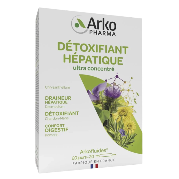  Nước uống ARKOPHARMA DETOXIFIANT HEPATIQUE hỗ trợ giải độc gan, hỗ trợ tiêu hóa (Hộp 20 ống) - Pháp 