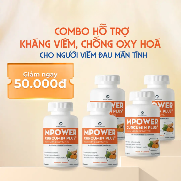  Combo 5 hộp Mpower Curcumin Plus made with BioBDMC™30 tiêu chuẩn Canada, được cấp sáng chế (Hộp 30 viên) - Canada 