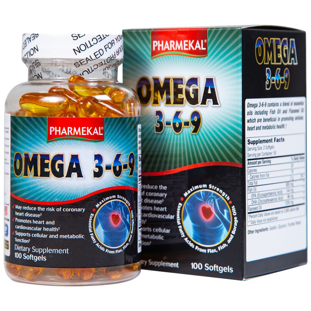  Viên uống Omega 3-6-9 Pharmekal hỗ trợ giảm nguy cơ xơ vữa động mạch (100 viên) 