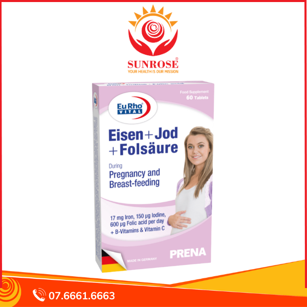  Viên uống sắt Eisen + Jod + Folsäure – Bổ sung sắt, hỗ trợ phát triển trí não thai nhi – Hộp 60 viên 