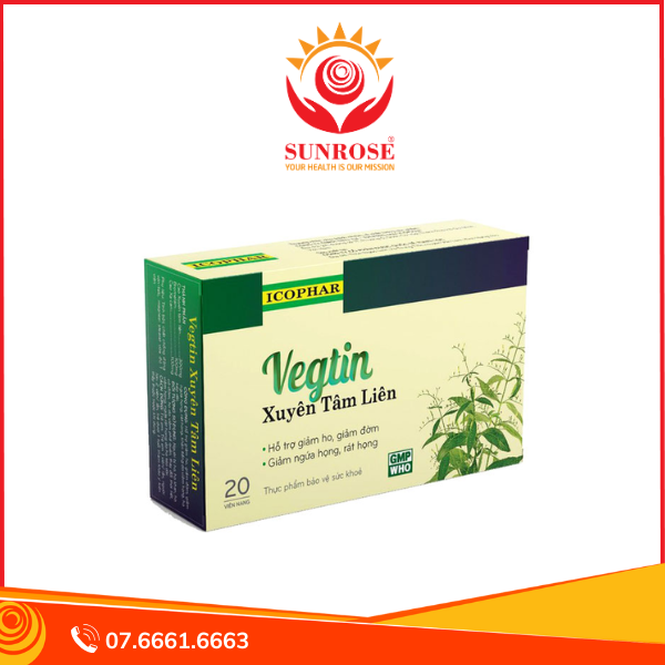  Vegtin Xuyên Tâm Liên - Viên Uống Hỗ Trợ Giảm Viêm Họng & Ho Khan Ho Đờm 