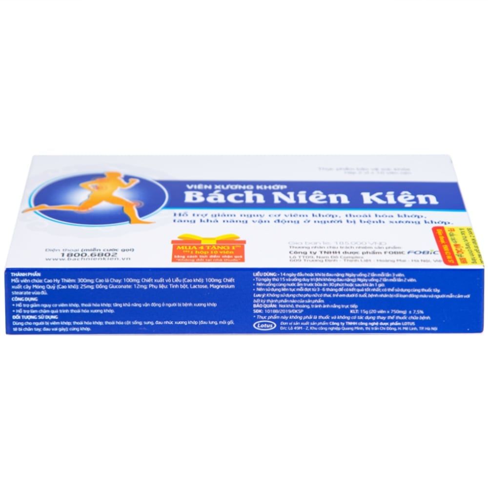  Viên xương khớp Bách Niên Kiện FOBIC hỗ trợ giảm nguy cơ viêm khớp, thoái hóa khớp (2 vỉ x 10 viên) 
