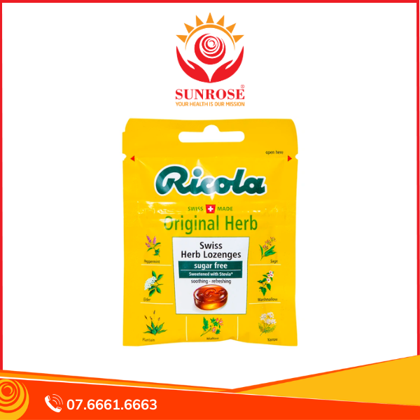  Kẹo ngậm không đường Ricola Original Herb hỗ trợ làm dịu họng, giảm ho (17.5g) 