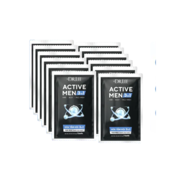  Dây 12 Gói 3in1 +Dr.Lee Active Men (7ml/gói) – Sữa Tắm Gội Rửa Mặt Nam, Sạch Gàu, Mát Lạnh, Giảm Mụn Lưng 