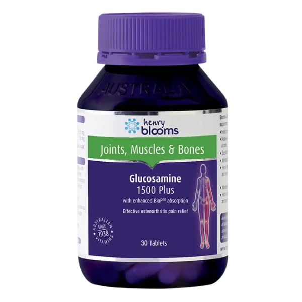  Viên uống sức khỏe HENRY BLOOMS Glucosamine 1500 Plus hỗ trợ giảm nguy cơ thoái hóa khớp và bảo vệ màng sụn khớp (hộp 30 viên) - Australia 