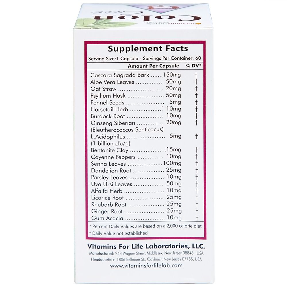  Viên uống Colon Care Vitamins For Life giúp nhuận tràng, giảm táo bón (60 viên) 