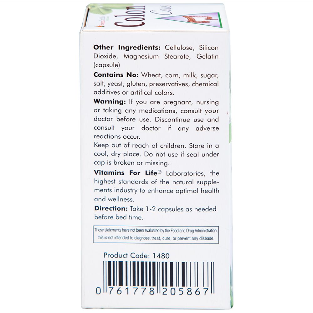  Viên uống Colon Care Vitamins For Life giúp nhuận tràng, giảm táo bón (60 viên) 