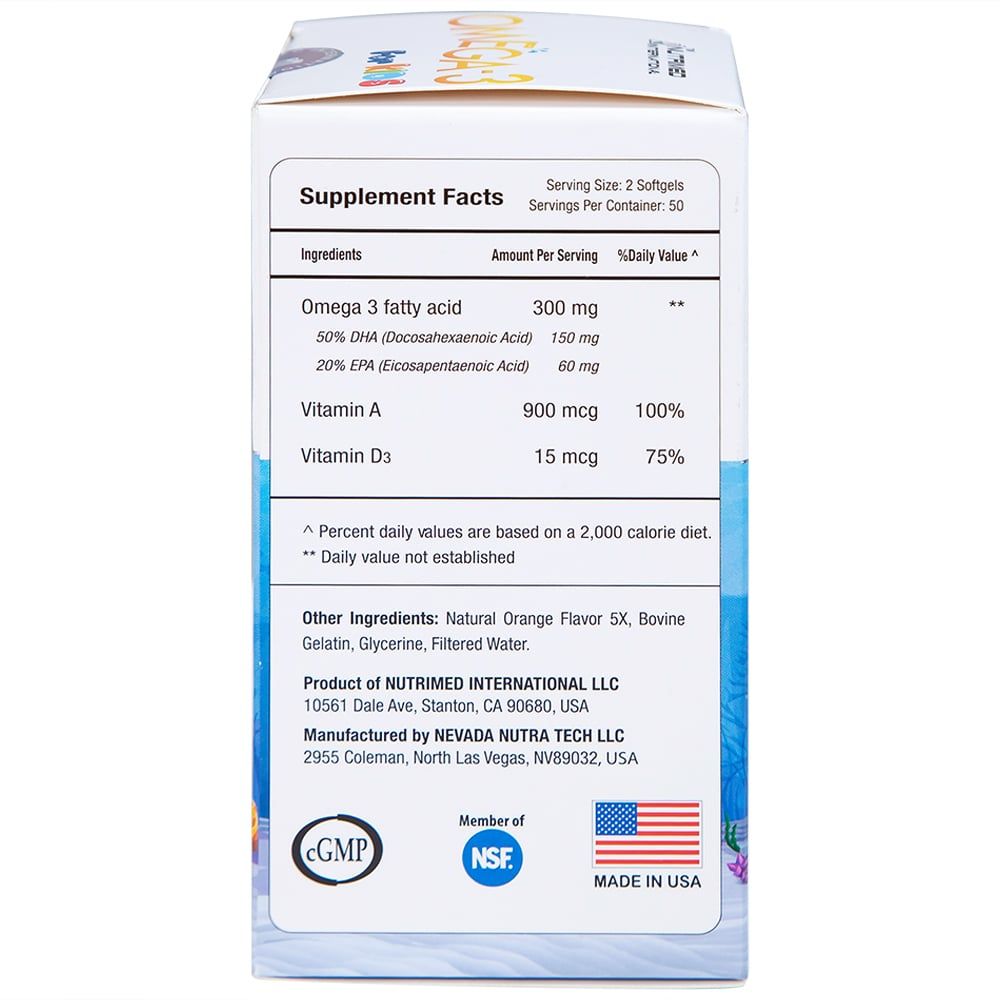  Viên uống Omega-3 For Kids Nutrimed giúp trẻ phát triển trí não, thị lực (100 viên) 