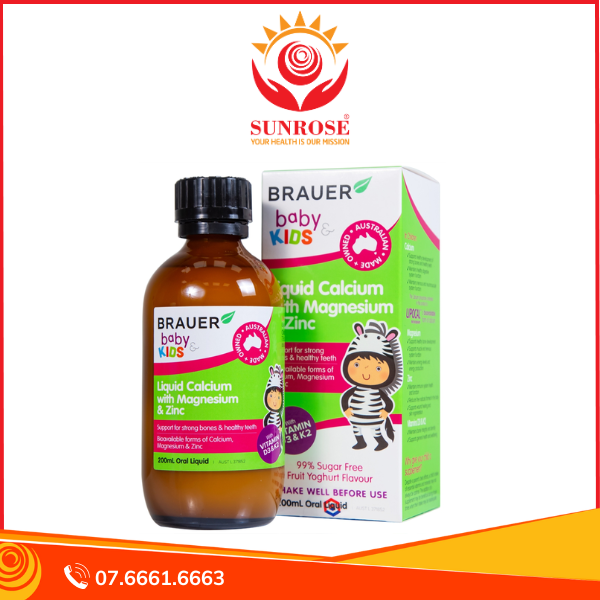  Siro Brauer Baby & Kids Liquid Calcium With Magnesium & Zinc hỗ trợ xương, răng chắc khỏe (200ml) 