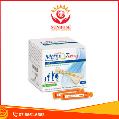  MIDU MENAQ7 180mcg - Giúp Phát Triển Chiều Cao & Bổ Sung Canxi Cho Mọi Lứa Tuổi, Hộp 30 ống 