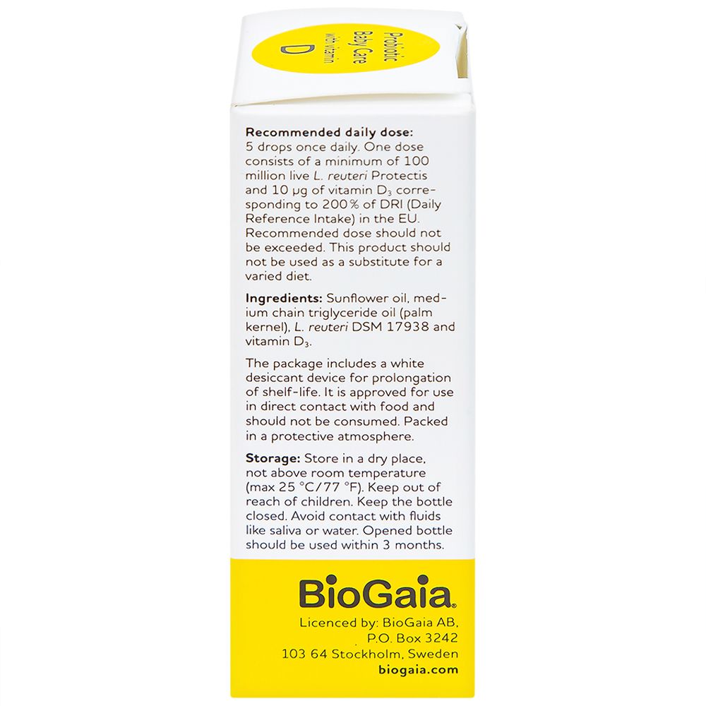  Men vi sinh BioGaia Protectis Baby Drops Vitamin D3 bổ sung lợi khuẩn cho đường tiêu hóa và vitamin D (5ml) 