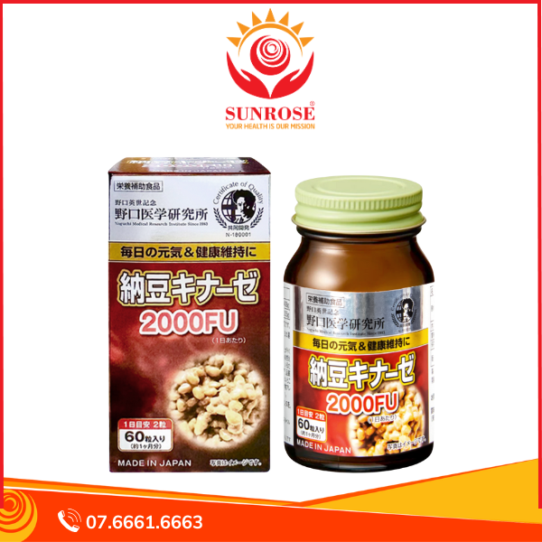  Viên uống Natto Kinase 2000FU Noguchi – Hỗ trợ phòng ngừa đột quỵ, tuần hoàn máu – Hộp 60 viên – Nhật Bản 