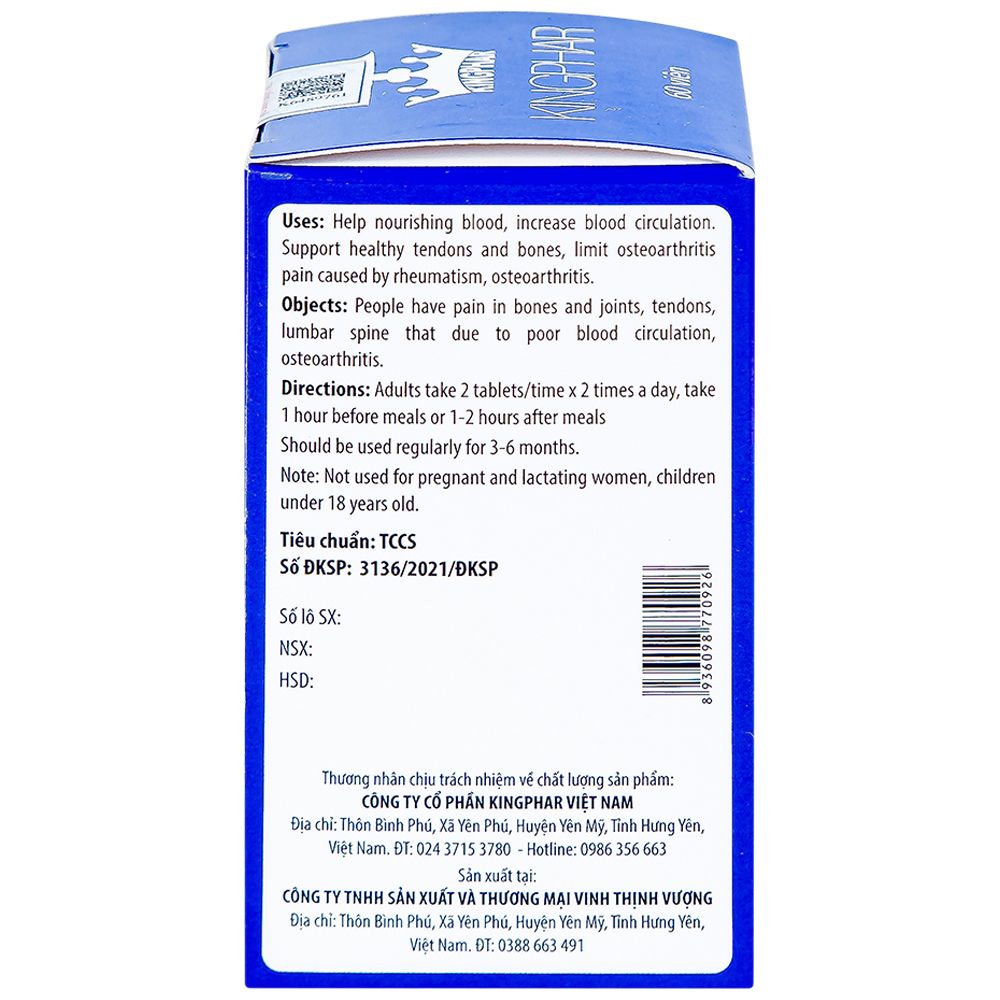  Viên uống Gai Xương Kingphar hoạt huyết, tăng cường lưu thông khí huyết (60 viên) 