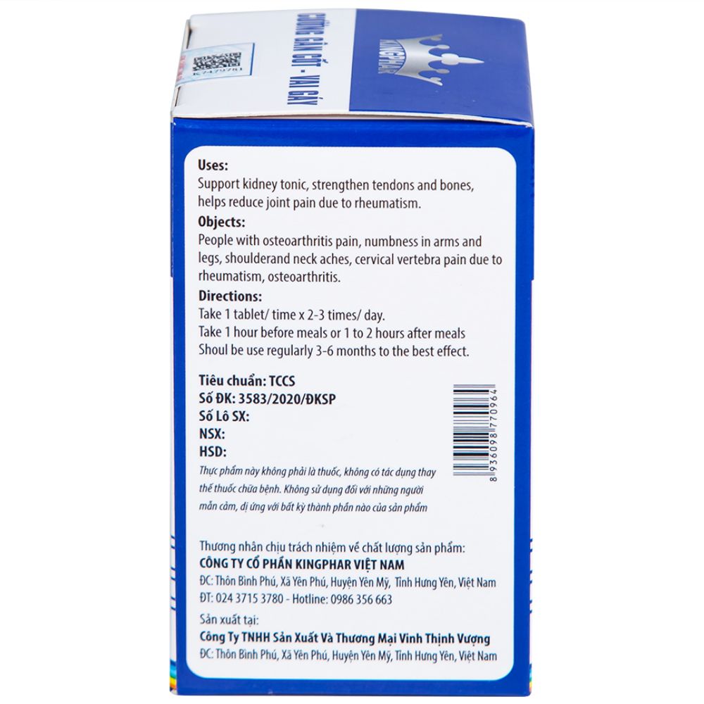  Viên uống Cường Gân Cốt - Vai Gáy Kingphar hỗ trợ bổ thận, mạnh gân cốt (60 viên) 