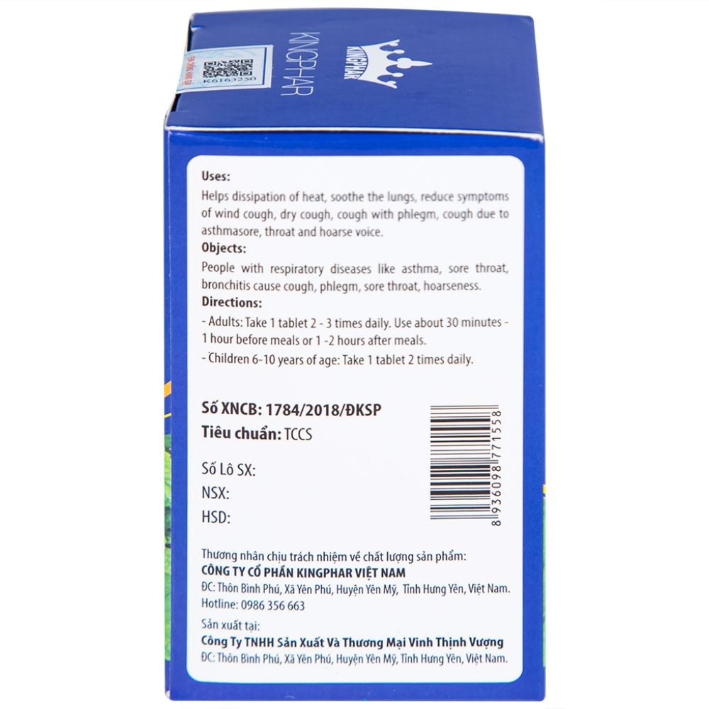  Viên uống Toàn Lộc Bổ Phế Kingphar giúp thanh nhiệt, nhuận phế (60 viên) 