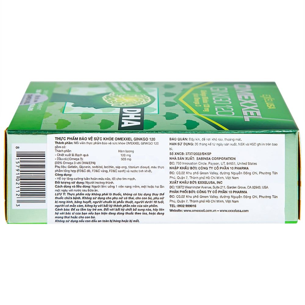  Viên uống Omexxel Ginkgo 120 Excelife hỗ trợ tăng cường tuần hoàn máu não, tốt cho tim mạch (2 vỉ x 15 viên) 