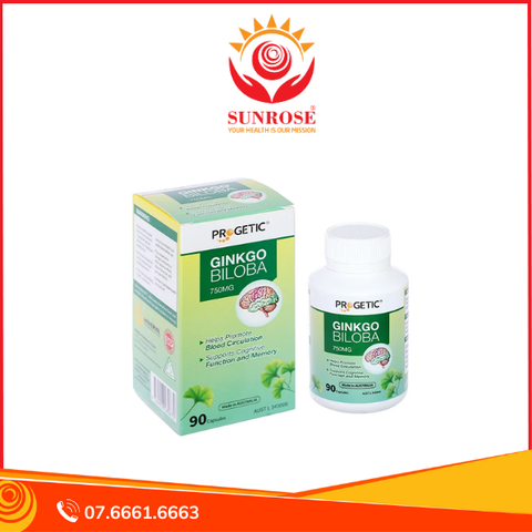  Progetic Ginkgo Biloba 750mg tăng cường lưu thông máu não chai 90 viên 