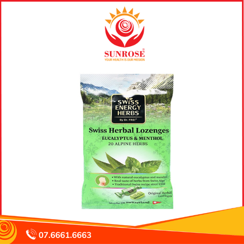 Kẹo Swiss Herbal Lozenges Eucalyptus & Menthol dịu ho, giảm rát họng gói 55g 