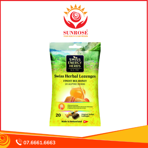  Kẹo Swiss Herbal Lozenges Finest Bee Honey dịu ho, giảm rát họng gói 55g 
