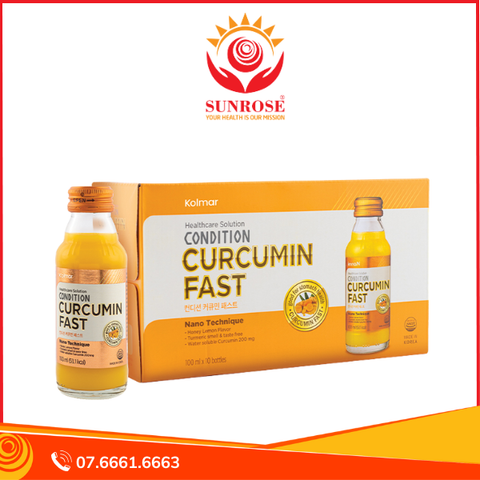  Nước uống Kolmar Tinh Nghệ Condition Curcumin Fast  Hỗ trợ bảo vệ niêm mạc dạ dày, giảm viêm loét dạ dày (Chai 100ml) 