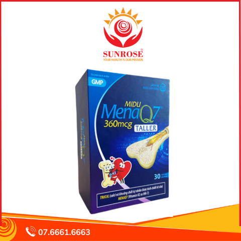  Midu MenaQ7 360mcg - Hỗ trợ chắc khỏe xương và phát triển chiều cao cho trẻ dậy thì, Hàng chuẩn Việt Nam, Hộp 30 Viên 