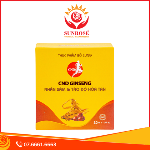  CND GINSENG Nhân sâm và táo đỏ hòa tan - Cải thiện sức khỏe tim mạch, Tăng cường hệ thống miễn dịch và sức đề kháng, Hộp 20 gói 