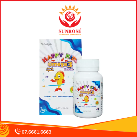  Viên nhai Happy Kids hỗ trợ sáng mắt bổ sung Omega 3 cho bé Hộp 30 viên 
