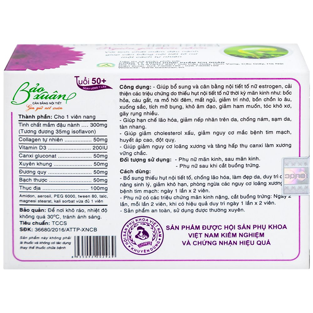  Viên uống Bảo Xuân Tuổi 50+ Nam Dược bổ sung và hỗ trợ cân bằng nội tiết tố nữ Estrogen (3 vỉ x 10 viên) 