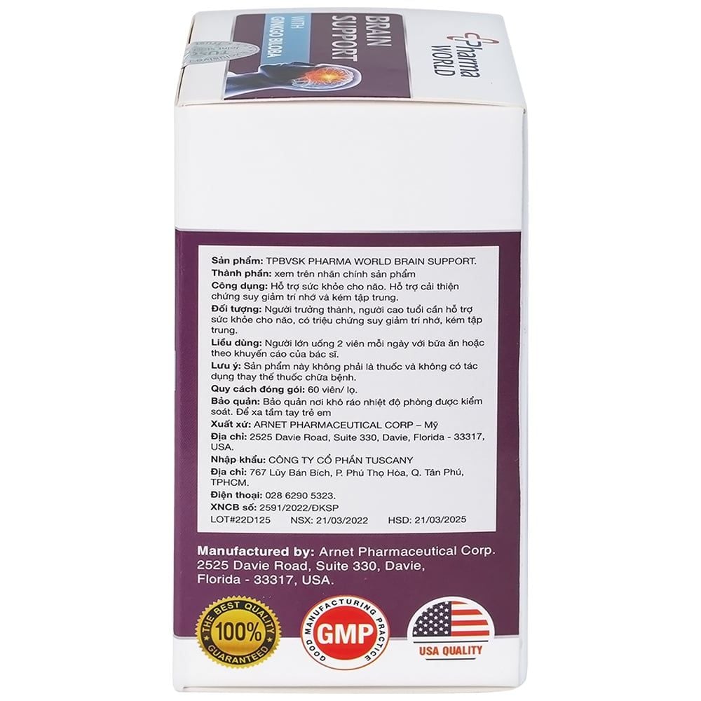  Viên uống Brain Support Pharma World hỗ trợ sức khỏe cho não (60 viên) 