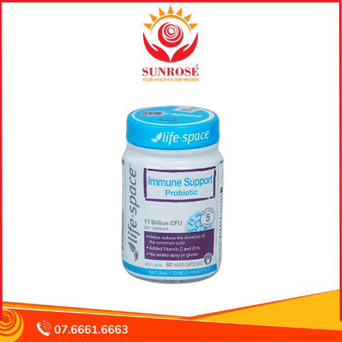  Viên uống Life-space Immune Support Probiotic bổ sung men vi sinh kết hợp vitamin C và kẽm, hỗ trợ tăng cường sức đề kháng và nâng cao sức khỏe đường ruột (Chai 60 viên) 