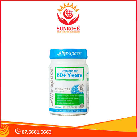  Viên uống Life-space Probiotic for 60+ Years bổ sung men vi sinh hỗ trợ hệ tiêu hóa, tăng cường miễn dịch cho người cao tuổi (Chai 60gr) 