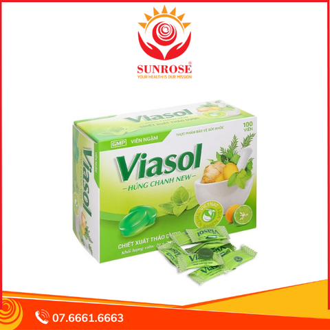  Viên ngậm Viasol Húng Chanh hỗ trợ giảm ho, đau rát họng hộp 100 viên 