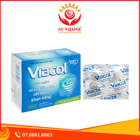  Viên ngậm Viacol không đường hỗ trợ giảm ho, đau rát họng hộp 20 viên 