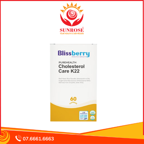  Viên uống BLISSBERRY Purehealth Cholesterol Care K22 hỗ trợ hạn chế quá trình oxy hóa và giúp giảm cholesterol trong máu  (Hộp 60 viên) 