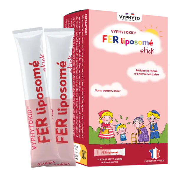  Thực phẩm bảo vệ sức khỏe VYPHYTOKID FER liposomé stick hỗ trợ bổ sung sắt cho cơ thể (Hộp 14 gói) - Pháp 